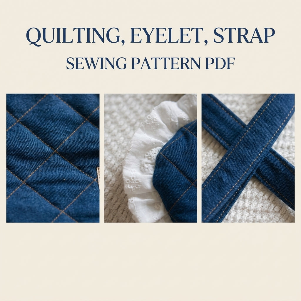 Denim Eyelet Heart Bag Sewing Pattern PDF – Quilted Heart Purse with Lace Ruffle