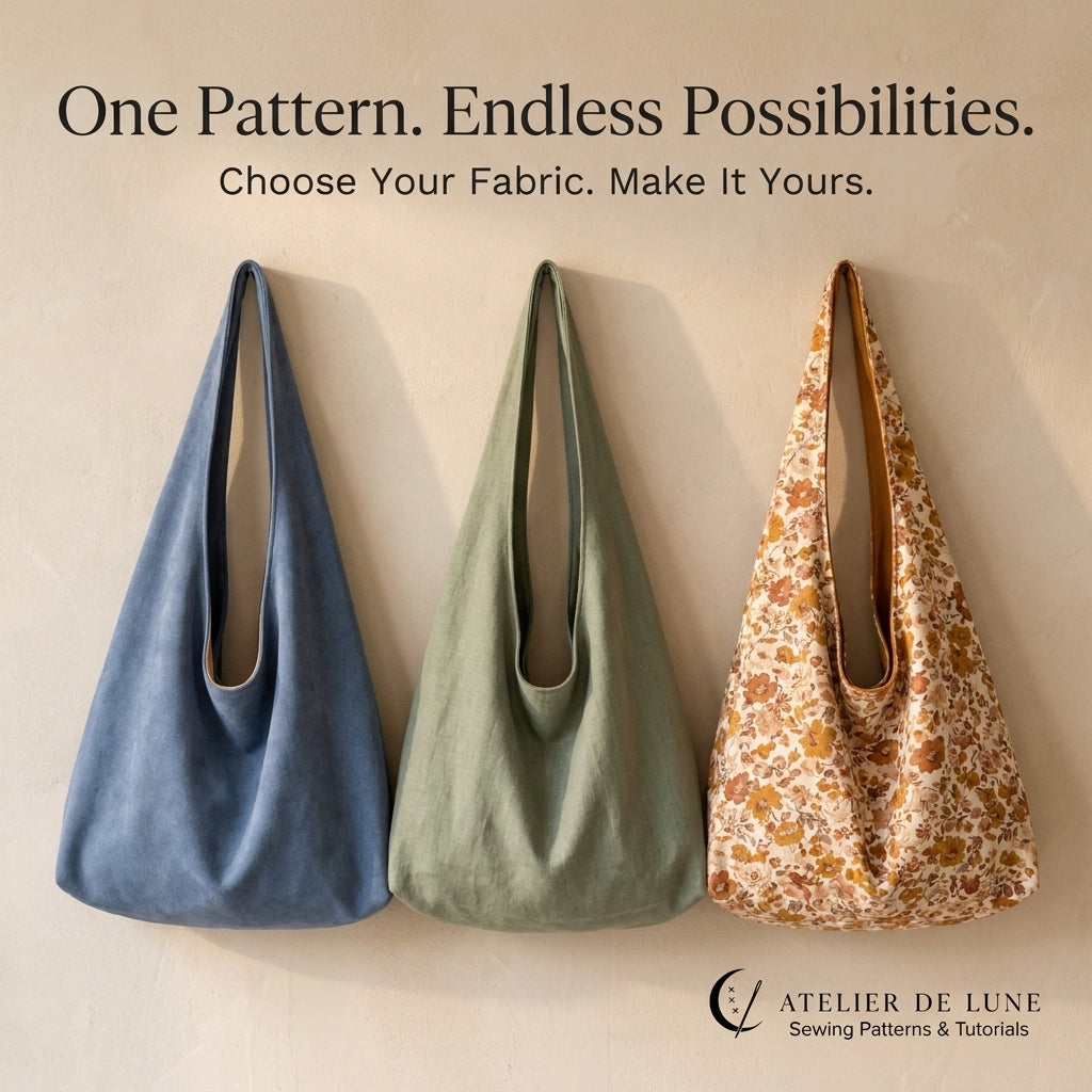 Reversible Hobo Bag PDF Sewing Pattern | Large & Medium Slouchy Shoulder Bag | Beginner Bag Sewing | Instant Download