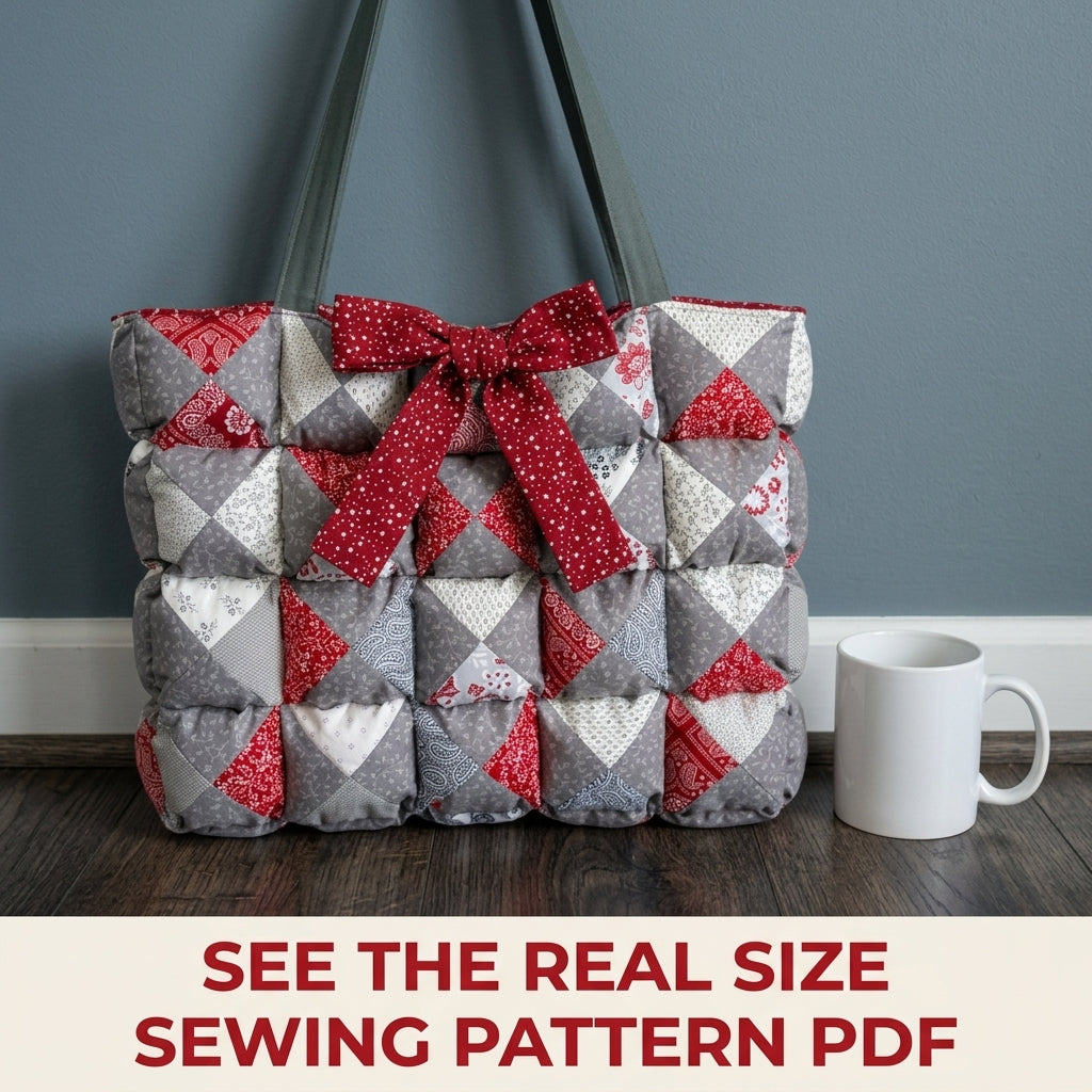 Puff Quilt Tote with Bow Sewing Pattern PDF – Biscuit Puff Bag