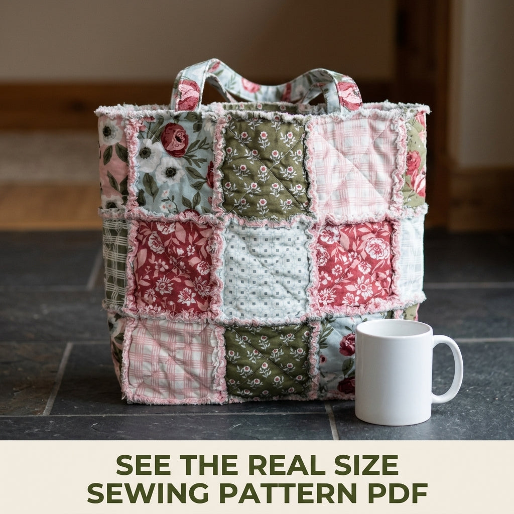Rag Quilt Tote Sewing Pattern PDF – Easy Frayed Patchwork Bag