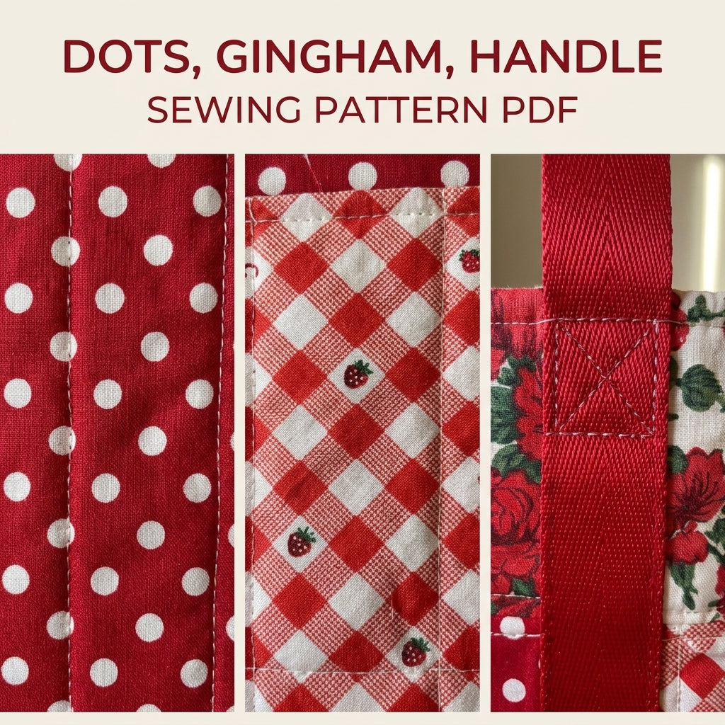 Red Patchwork Tote Sewing Pattern PDF – Easy Nine Patch Tote Bag