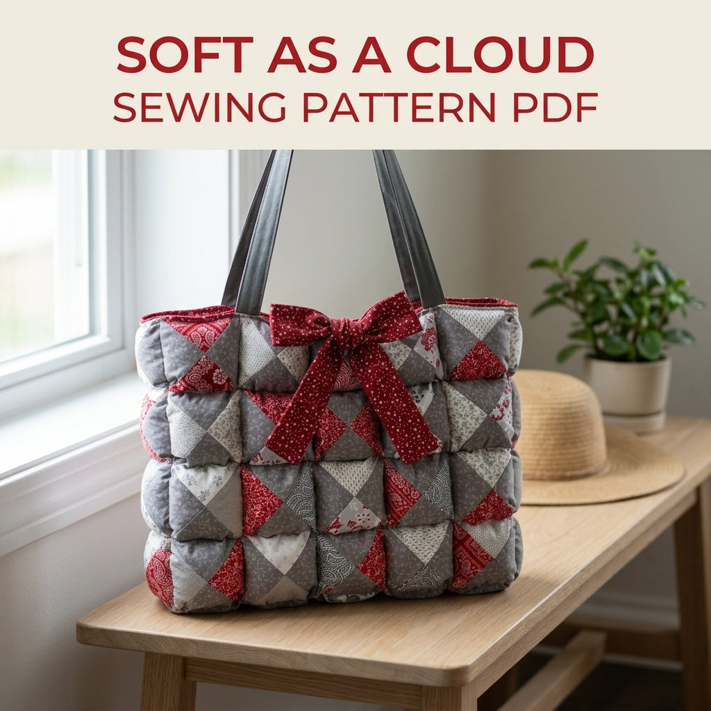 Puff Quilt Tote with Bow Sewing Pattern PDF – Biscuit Puff Bag