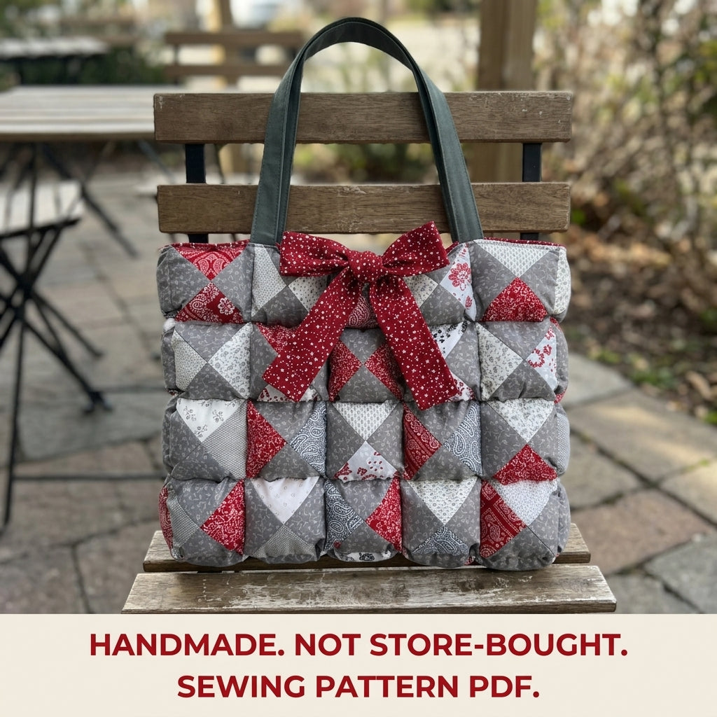 Puff Quilt Tote with Bow Sewing Pattern PDF – Biscuit Puff Bag