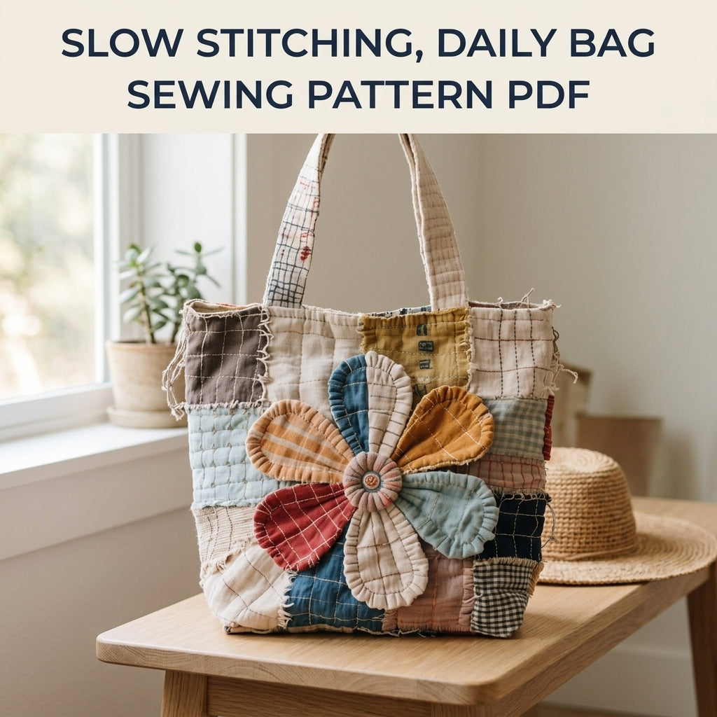 Big Flower Rag Patchwork Tote Sewing Pattern PDF – Slow Stitch Scrap Bag