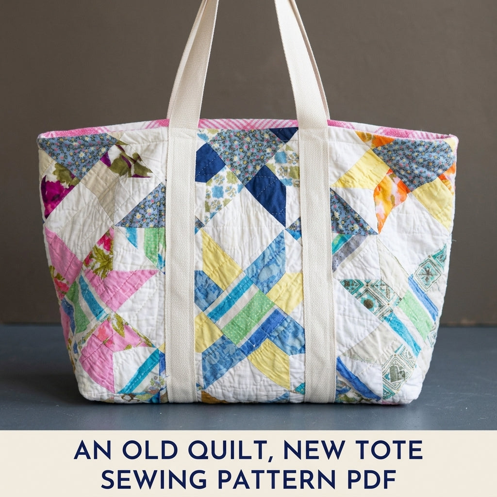 Scrappy Star Quilt Tote Sewing Pattern PDF – Upcycled Quilt Tote Bag