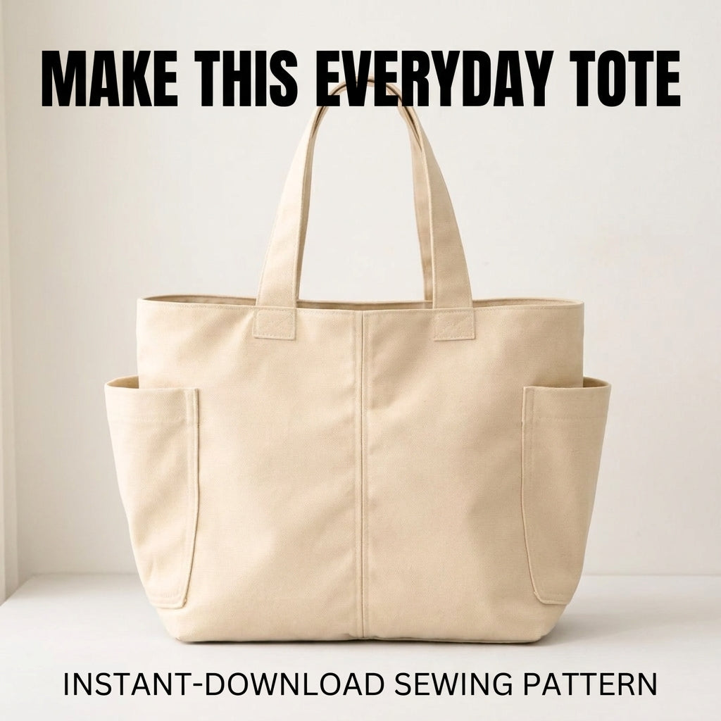 Canvas Tote Bag Sewing Pattern — Everyday Shopper with Side Pockets and Video Tutorial, Beginner Friendly, PDF Download