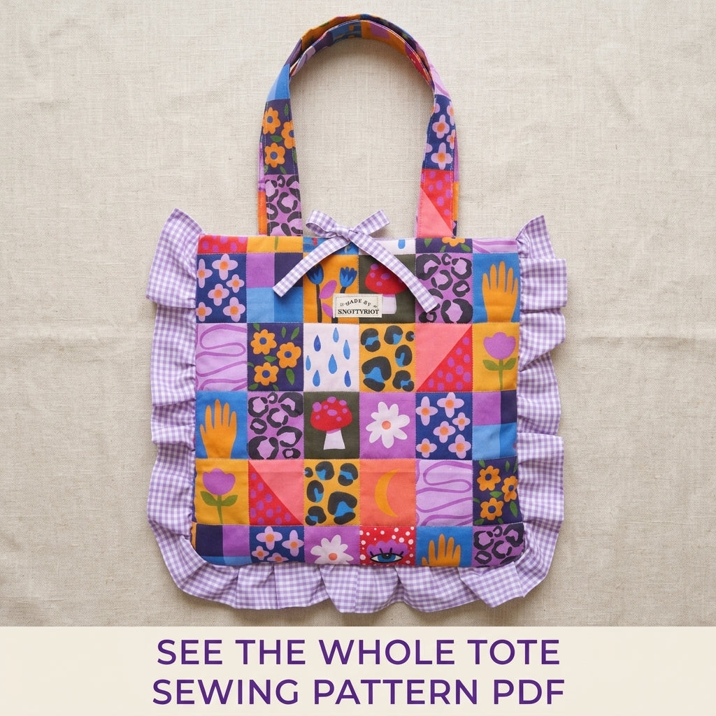 Ruffled Gingham Edge Tote Sewing Pattern PDF – Flat Tote with Ruffle Trim