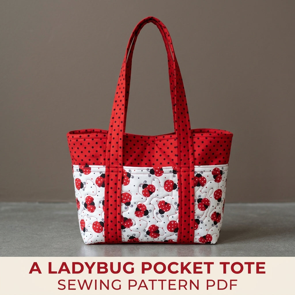 Ladybug Pocket Tote Sewing Pattern PDF – Quilted Tote with Outside Pockets