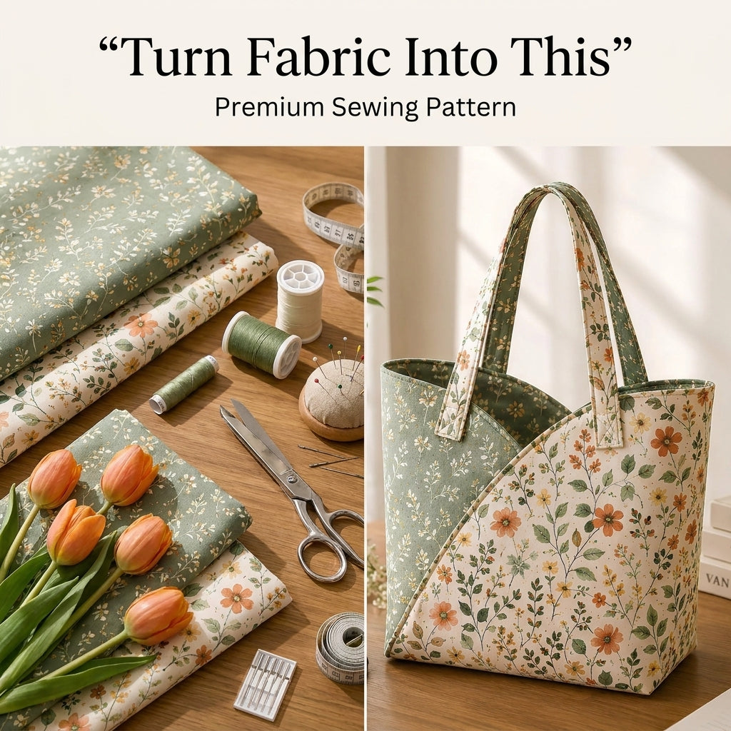 Quilted Tote Bag Sewing Pattern — Structured Rectangular Bag with Boxed Base, Beginner Friendly, PDF Download