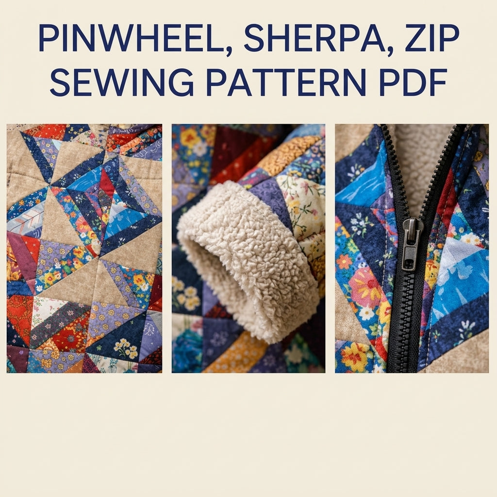 Scrappy Pinwheel Puffer Jacket Sewing Pattern PDF – Quilted Hooded Coat