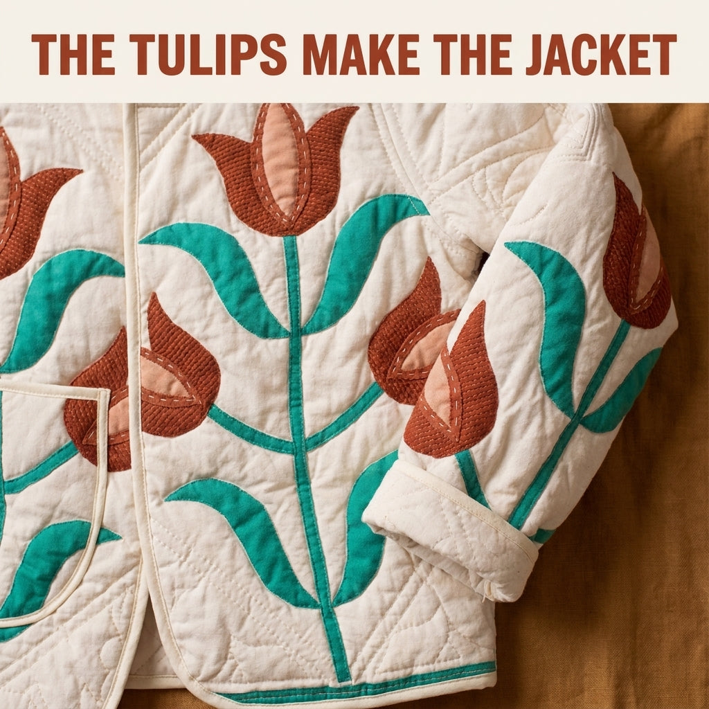 Zip-Front Quilt Jacket Sewing Pattern — Patchwork Bomber with Stand Collar and Shaped Pockets, Sizes XS–3XL, A0 and A4 PDF