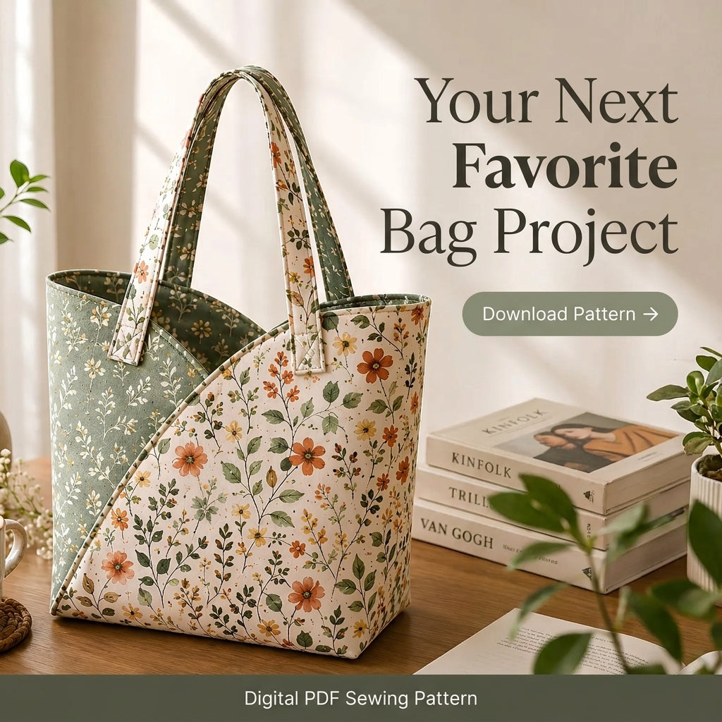 Quilted Tote Bag Sewing Pattern — Structured Rectangular Bag with Boxed Base, Beginner Friendly, PDF Download