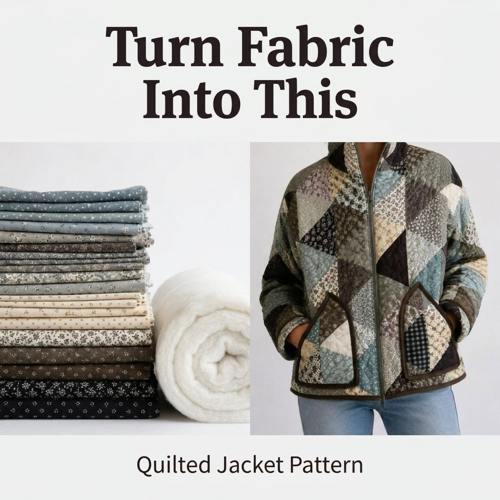 Patchwork Bomber Jacket Sewing Pattern — Quilted Zip Jacket with Funnel Collar, Sizes XS–3XL, A0 and A4 PDF