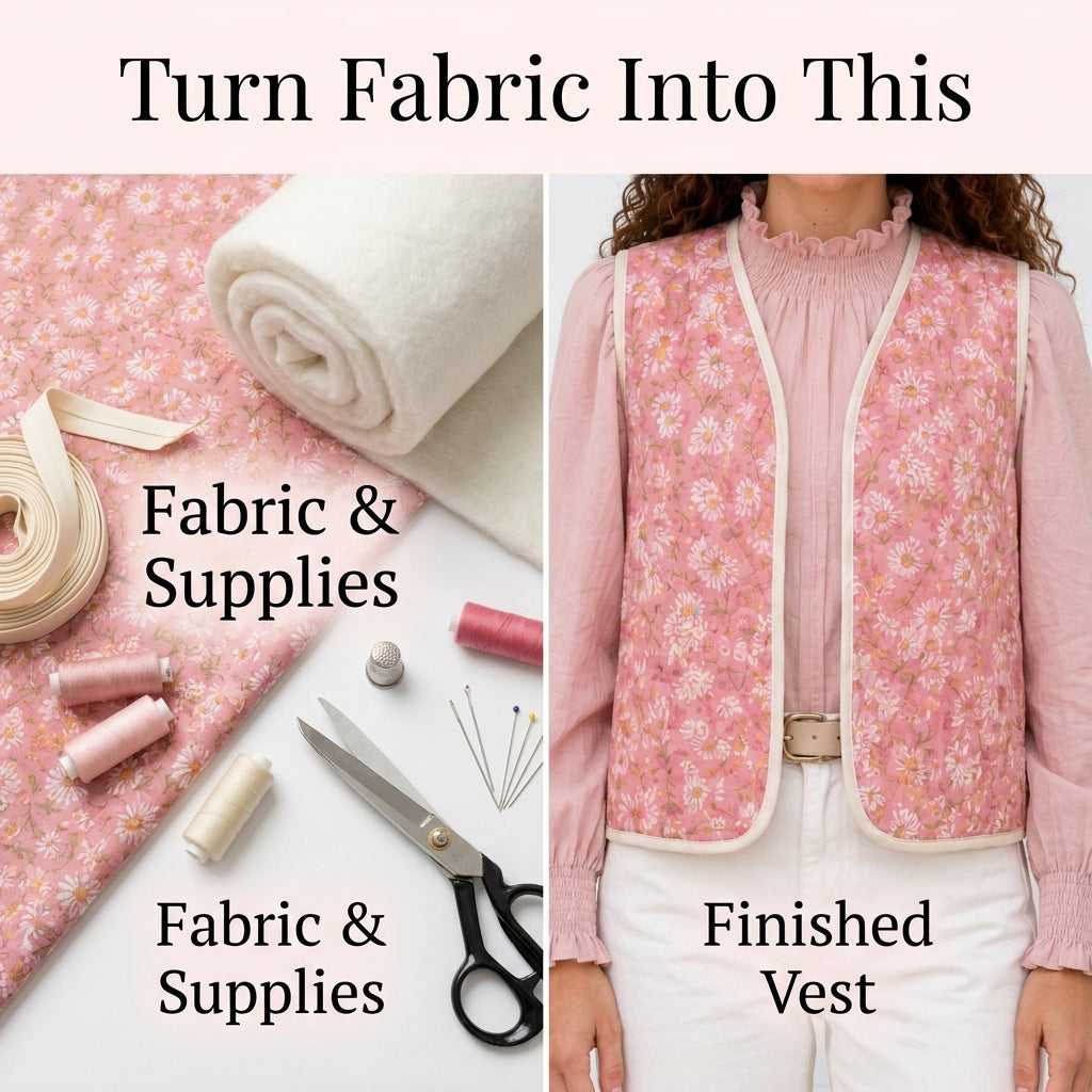 Quilted Vest Sewing Pattern — Reversible Bound-Edge Waistcoat, Sizes XS–3XL, A0 and A4 Layered PDF