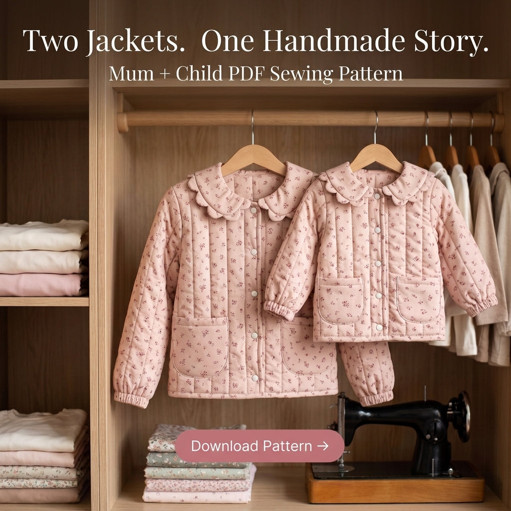 Matching Mom and Child Quilted Jacket Sewing Pattern – Scalloped Collar