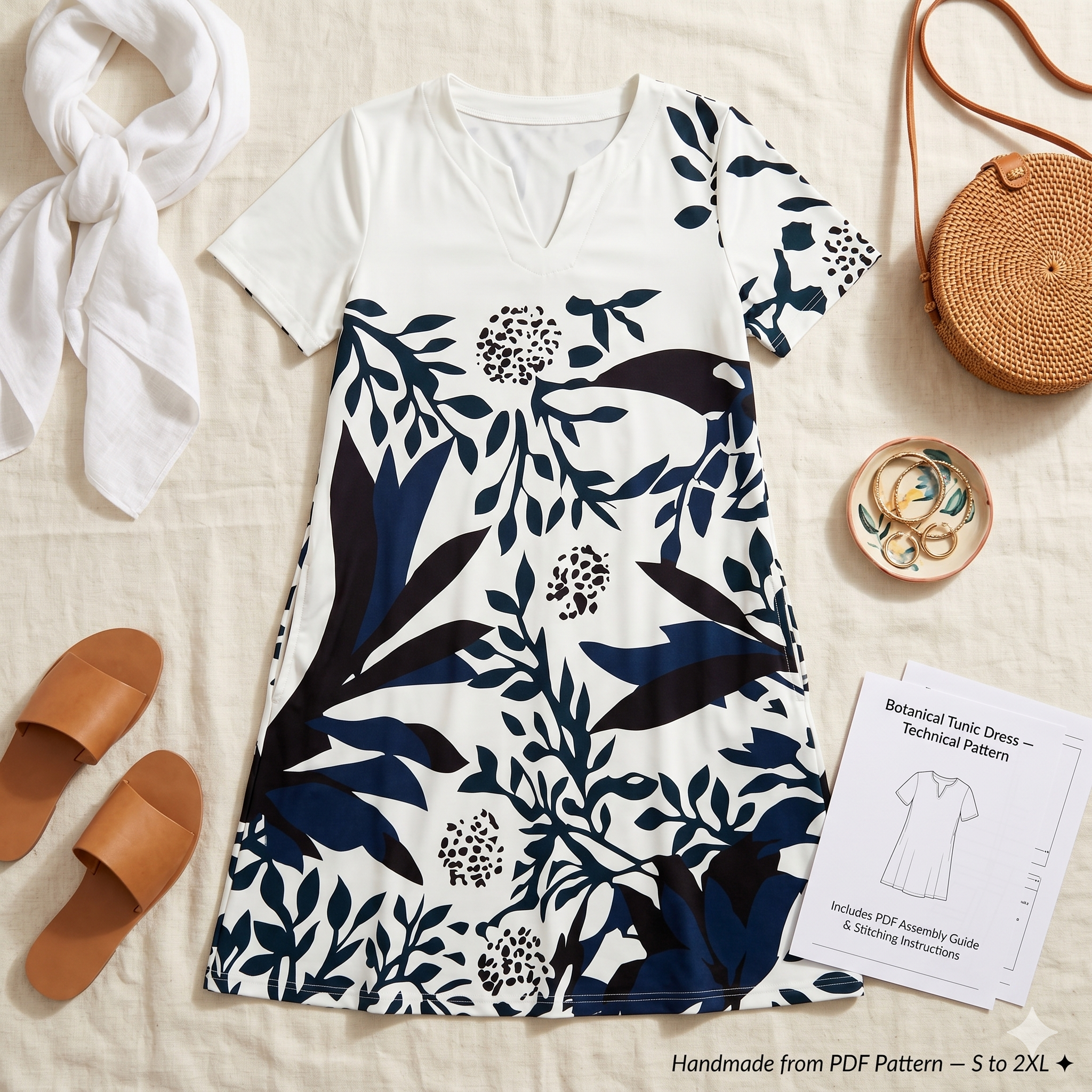 ✨ Floral Print V-Neck Summer Dress – Instant Download PDF Sewing Pattern