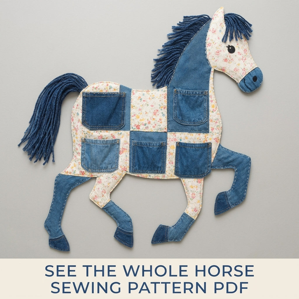 Denim Horse Pocket Organizer Sewing Pattern PDF – Upcycled Jeans Wall Hanging