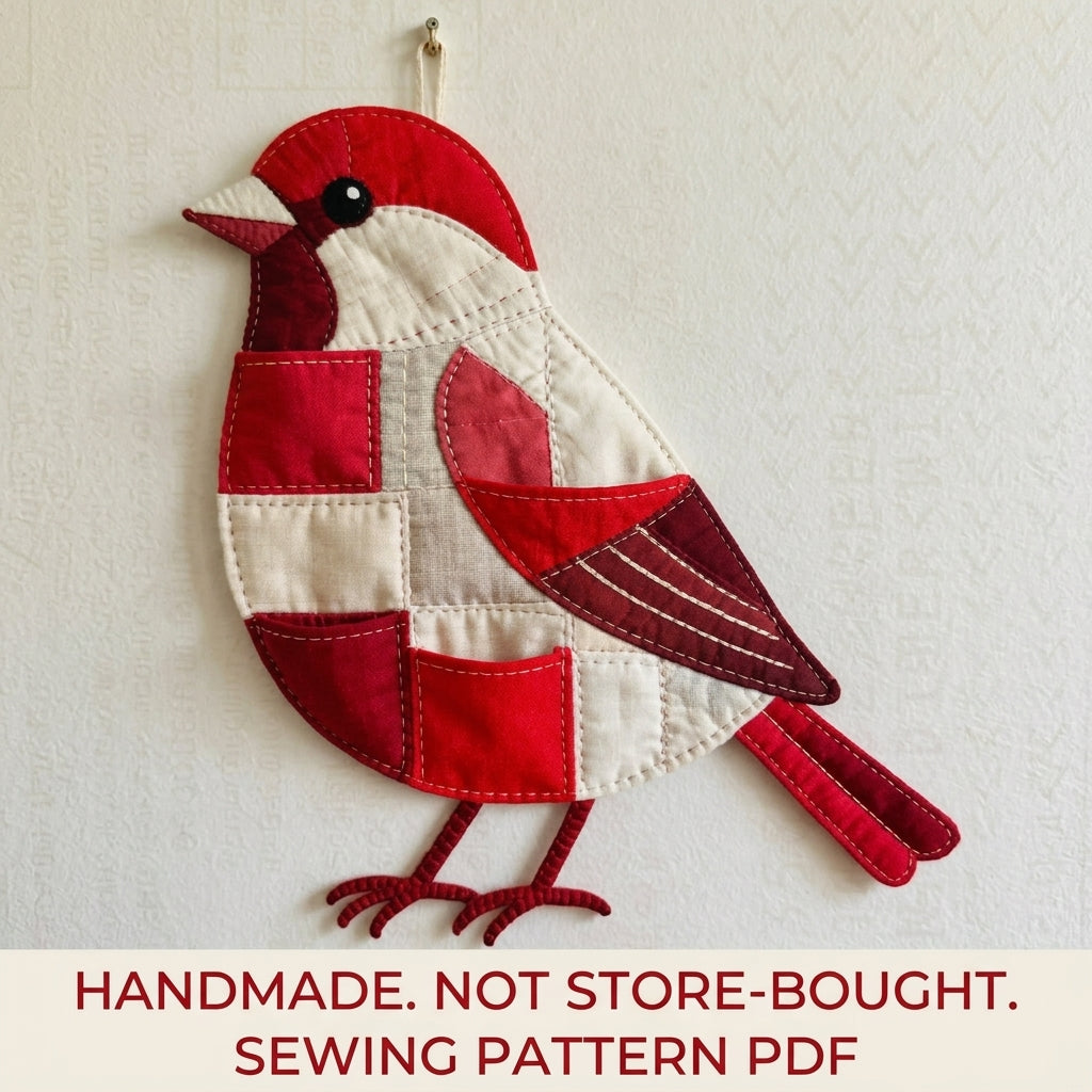 Cardinal Pocket Wall Organizer Sewing Pattern PDF – Patchwork Bird Wall Hanging