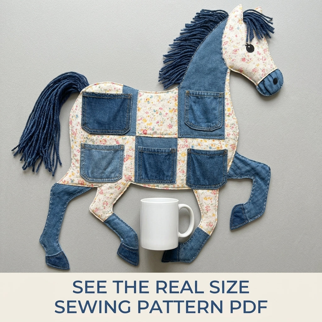 Denim Horse Pocket Organizer Sewing Pattern PDF – Upcycled Jeans Wall Hanging