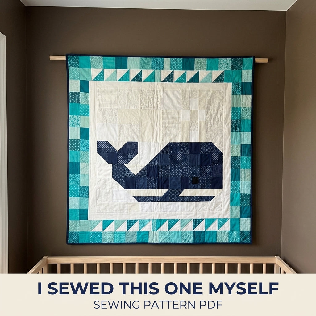 Whale Baby Quilt Pattern PDF – Ocean Pieced Nursery Quilt with Teal Border