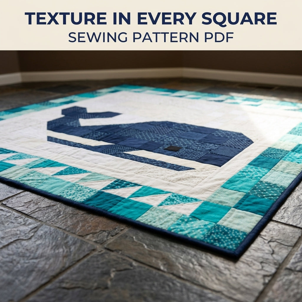 Whale Baby Quilt Pattern PDF – Ocean Pieced Nursery Quilt with Teal Border