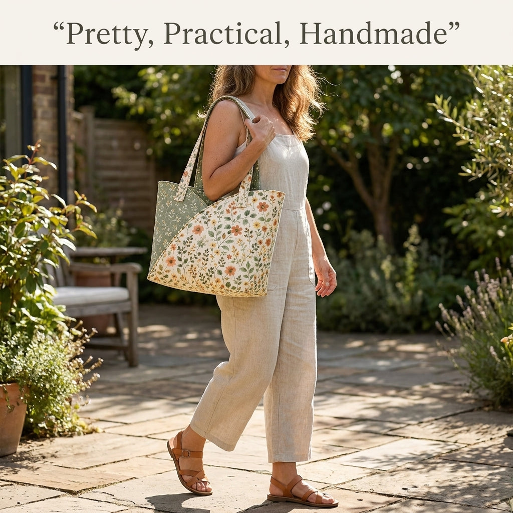 Quilted Tote Bag Sewing Pattern — Structured Rectangular Bag with Boxed Base, Beginner Friendly, PDF Download