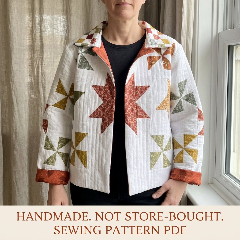 Autumn Star and Pinwheel Jacket Sewing Pattern PDF – Quilted Jacket with Back Medallion