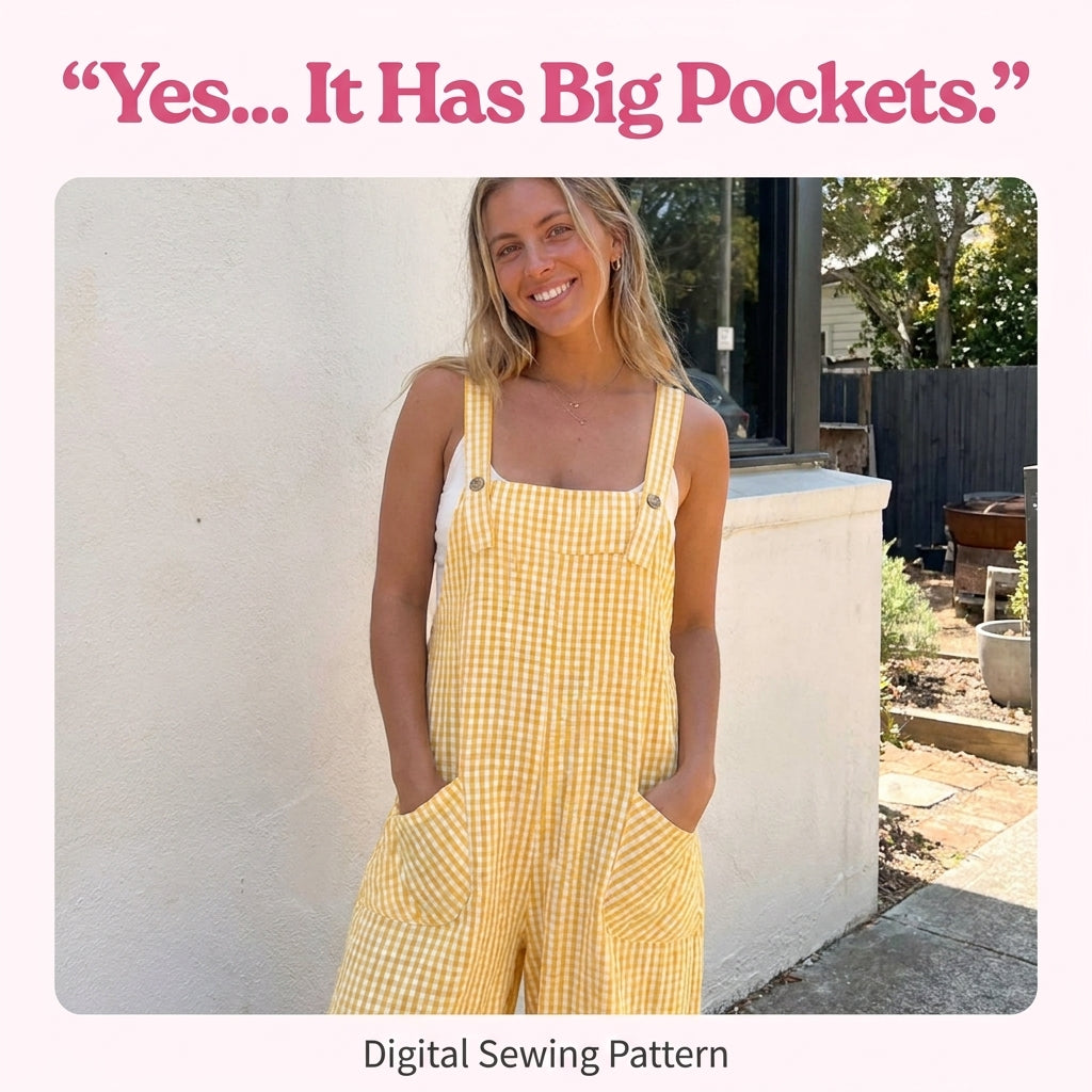 Dungaree Romper Sewing Pattern — Oversized Wide-Leg Jumpsuit with Elasticated Cuffs, Sizes XS–3XL, A0 and A4 PDF