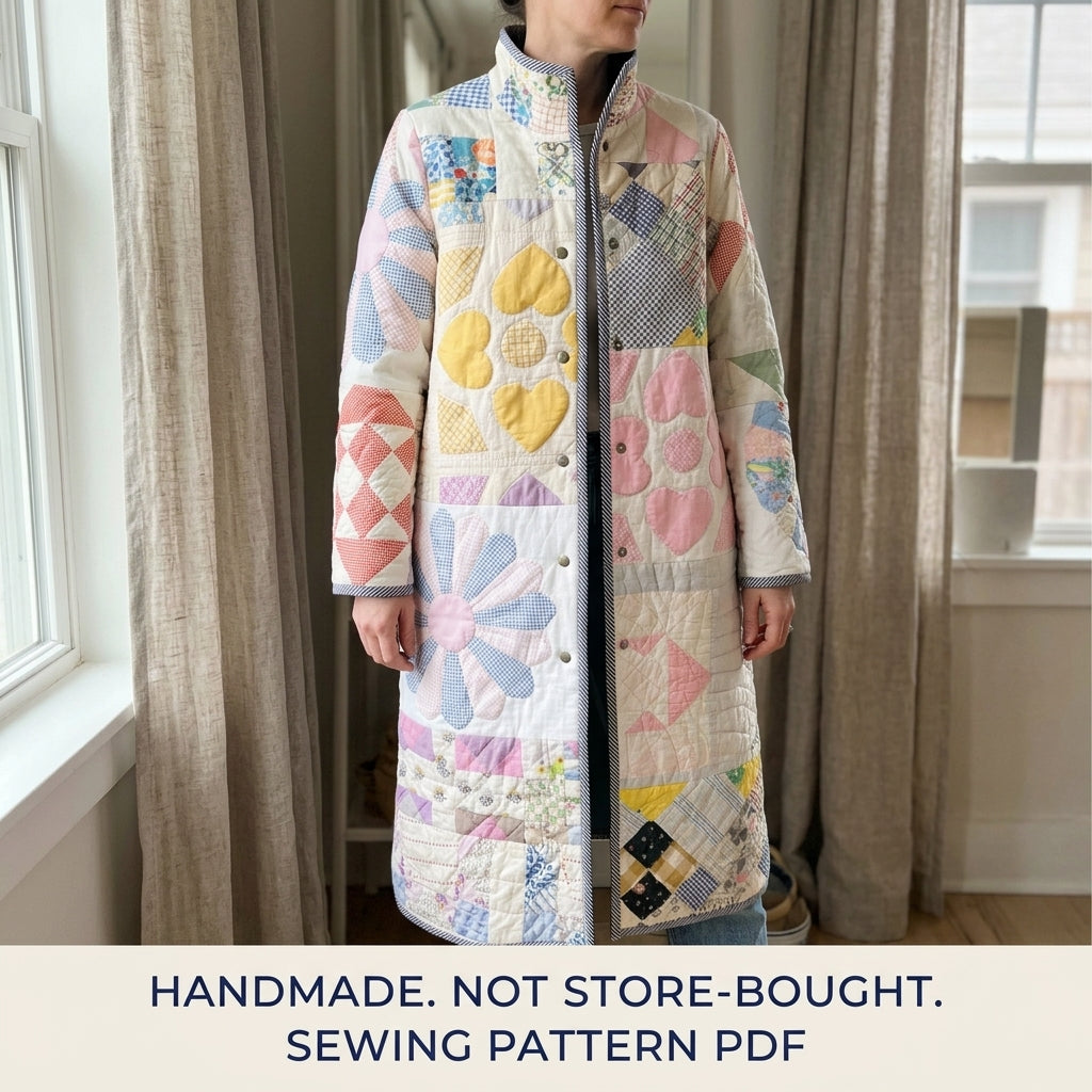 Dresden Heart Flower Quilt Coat Sewing Pattern PDF – Pastel Long Quilt Coat