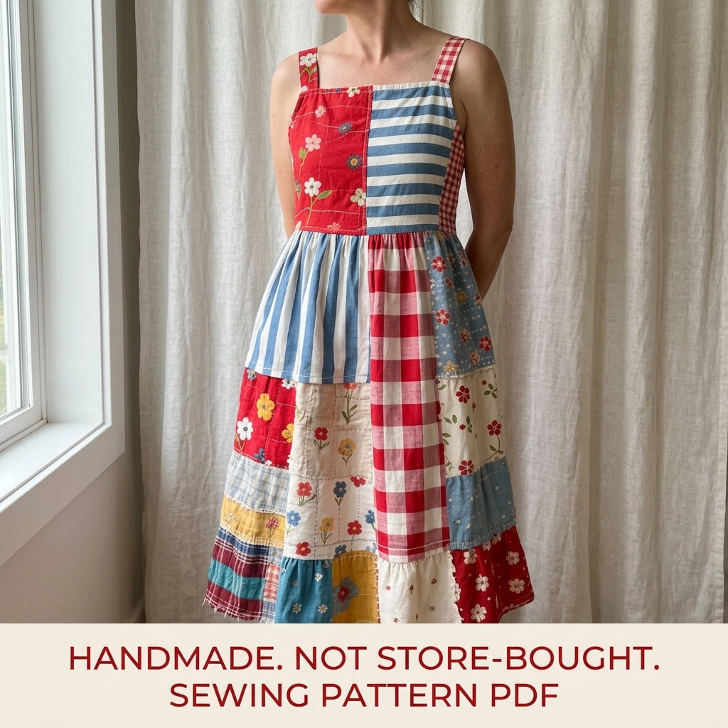Patchwork Strap Sundress Sewing Pattern PDF – Scrappy Cottage Dress