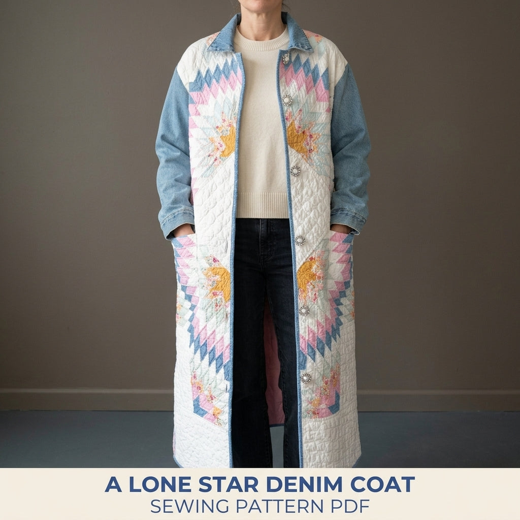 Lone Star Denim Quilt Coat Sewing Pattern PDF – Long Coat from a Quilt
