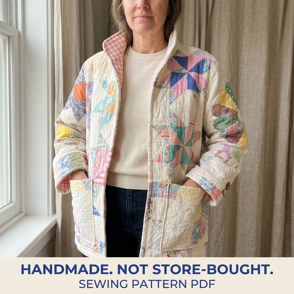 Star Block Quilt Chore Jacket Sewing Pattern PDF – Boxy Quilt Jacket