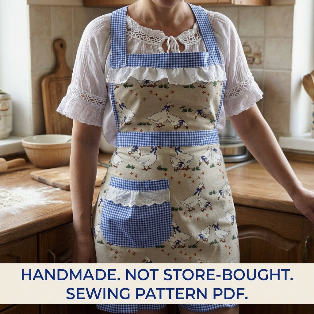 Gingham Goose Apron Sewing Pattern PDF – Farmhouse Ruffle Apron