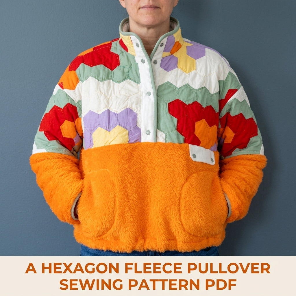 Hexagon Quilt Fleece Pullover Sewing Pattern PDF – Cropped Quilted Yoke Sweater
