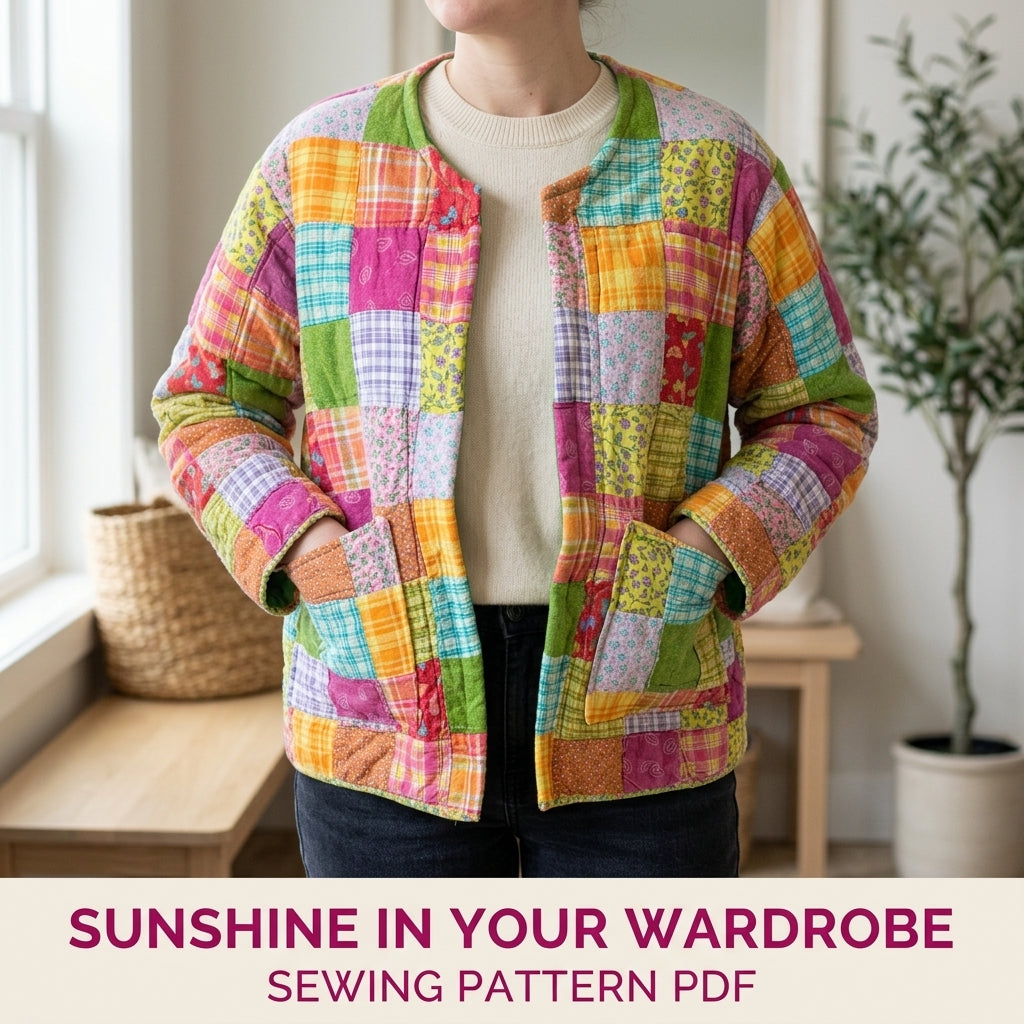 Bright Patchwork Quilted Jacket Sewing Pattern PDF – Boxy Scrap Quilt Coat
