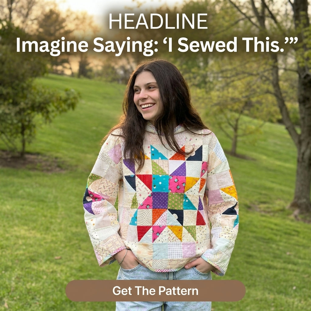 Quilted Hoodie Sewing Pattern — Pullover Patchwork Hoodie with Star Block, Sizes XS–3XL, A0 and A4 PDF