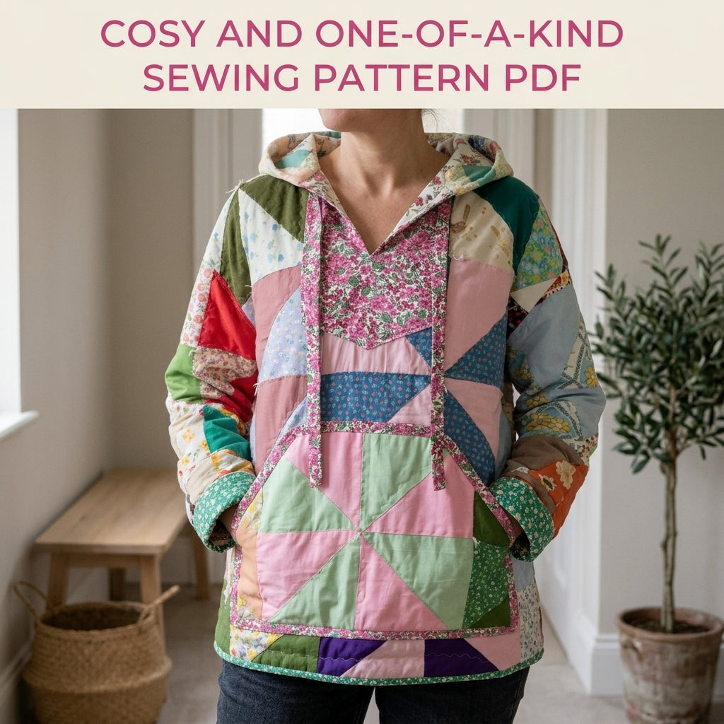 Pinwheel Quilt Hoodie Sewing Pattern PDF – Hooded Pullover from a Vintage Quilt