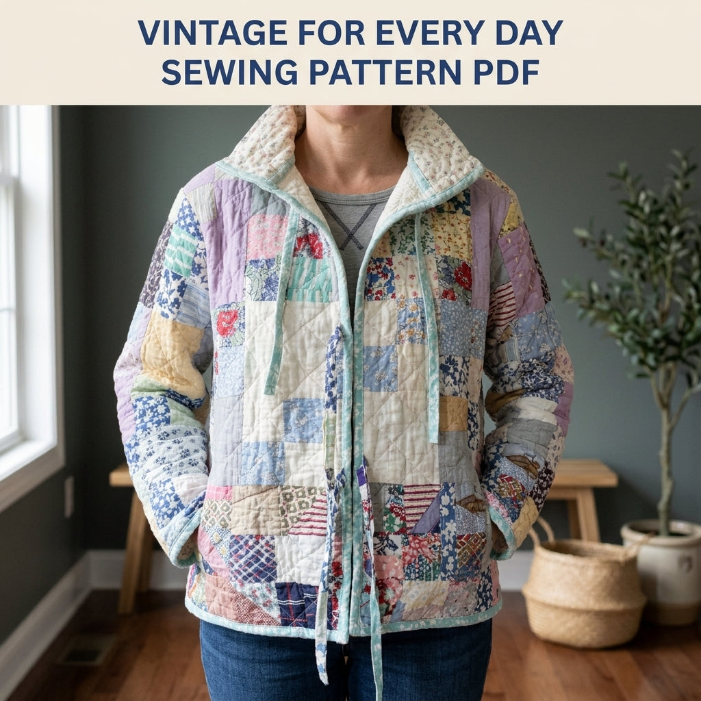 Vintage Patchwork Tie Jacket Sewing Pattern PDF – Upcycled Quilt Jacket