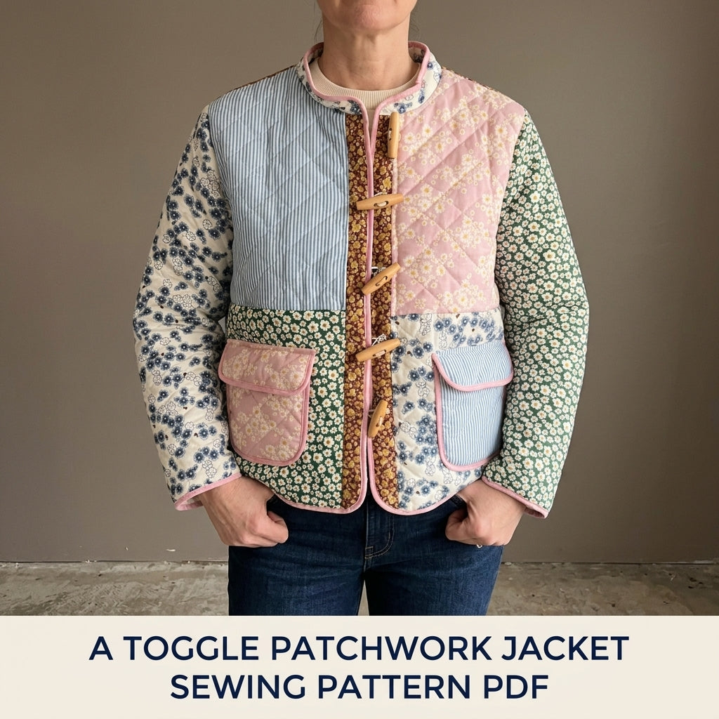 Toggle Patchwork Quilted Jacket Sewing Pattern PDF – Boxy Scrap Quilt Jacket