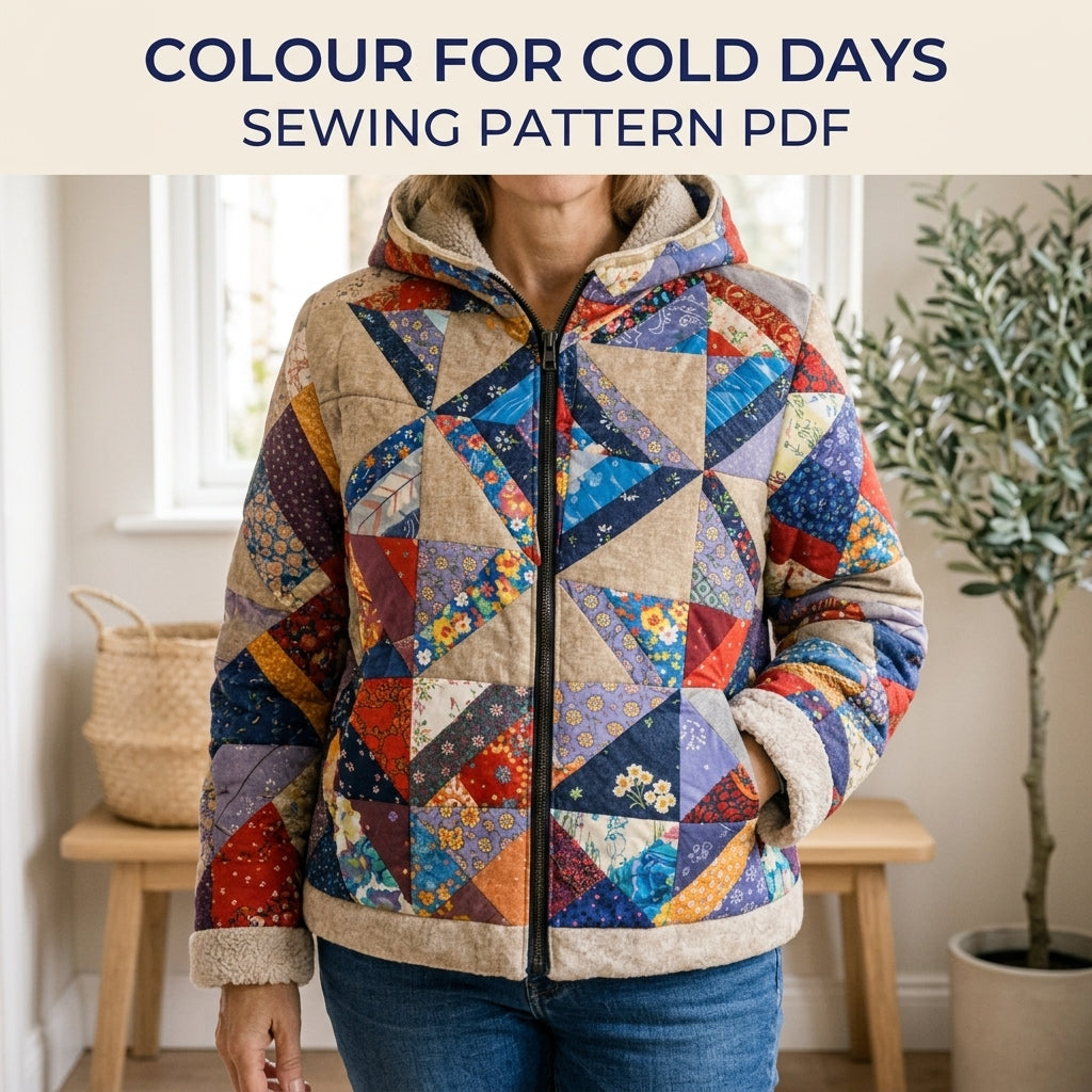 Scrappy Pinwheel Puffer Jacket Sewing Pattern PDF – Quilted Hooded Coat