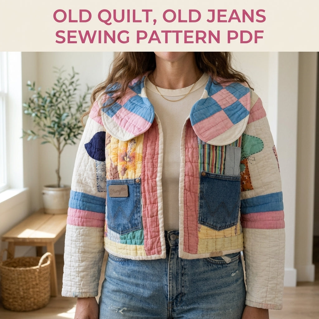 Round Collar Quilt Jacket Sewing Pattern PDF – Round Collar Jacket from a Vintage Quilt