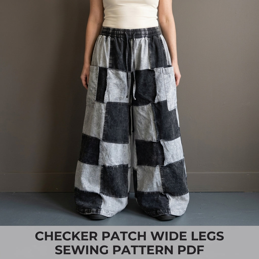 Patchwork Wide Leg Pants Sewing Pattern PDF – Patchwork Checkerboard Trousers