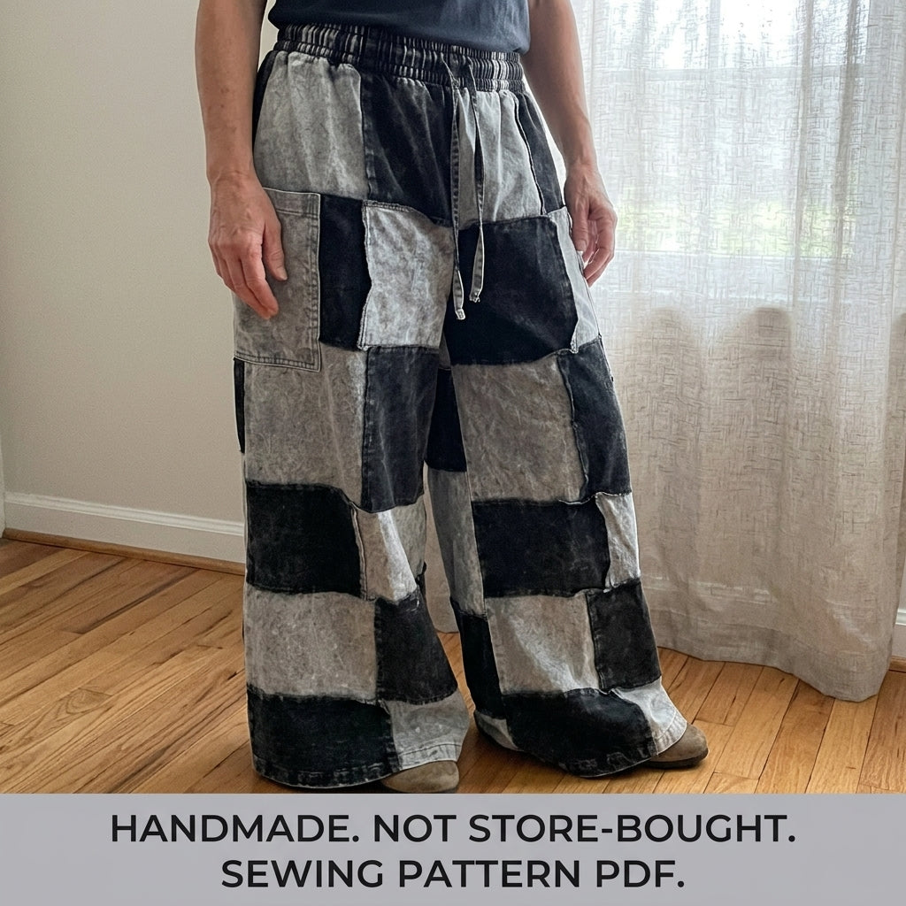 Patchwork Wide Leg Pants Sewing Pattern PDF – Patchwork Checkerboard Trousers