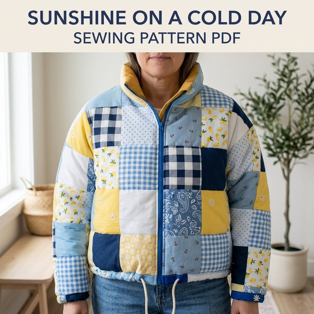 Patchwork Puffer Jacket Sewing Pattern PDF – Cropped Quilted Scrap Puffer Coat