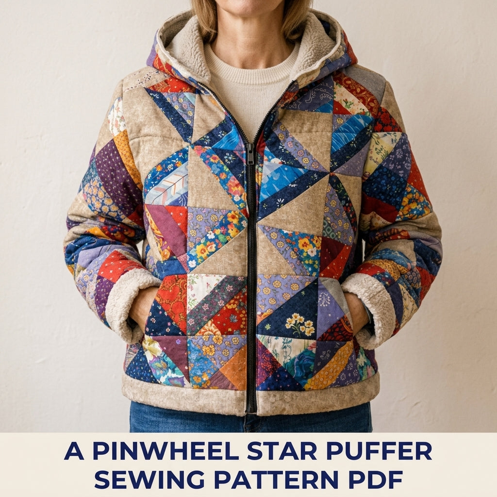 Pinwheel Star Hooded Puffer Sewing Pattern PDF – Patchwork Winter Jacket