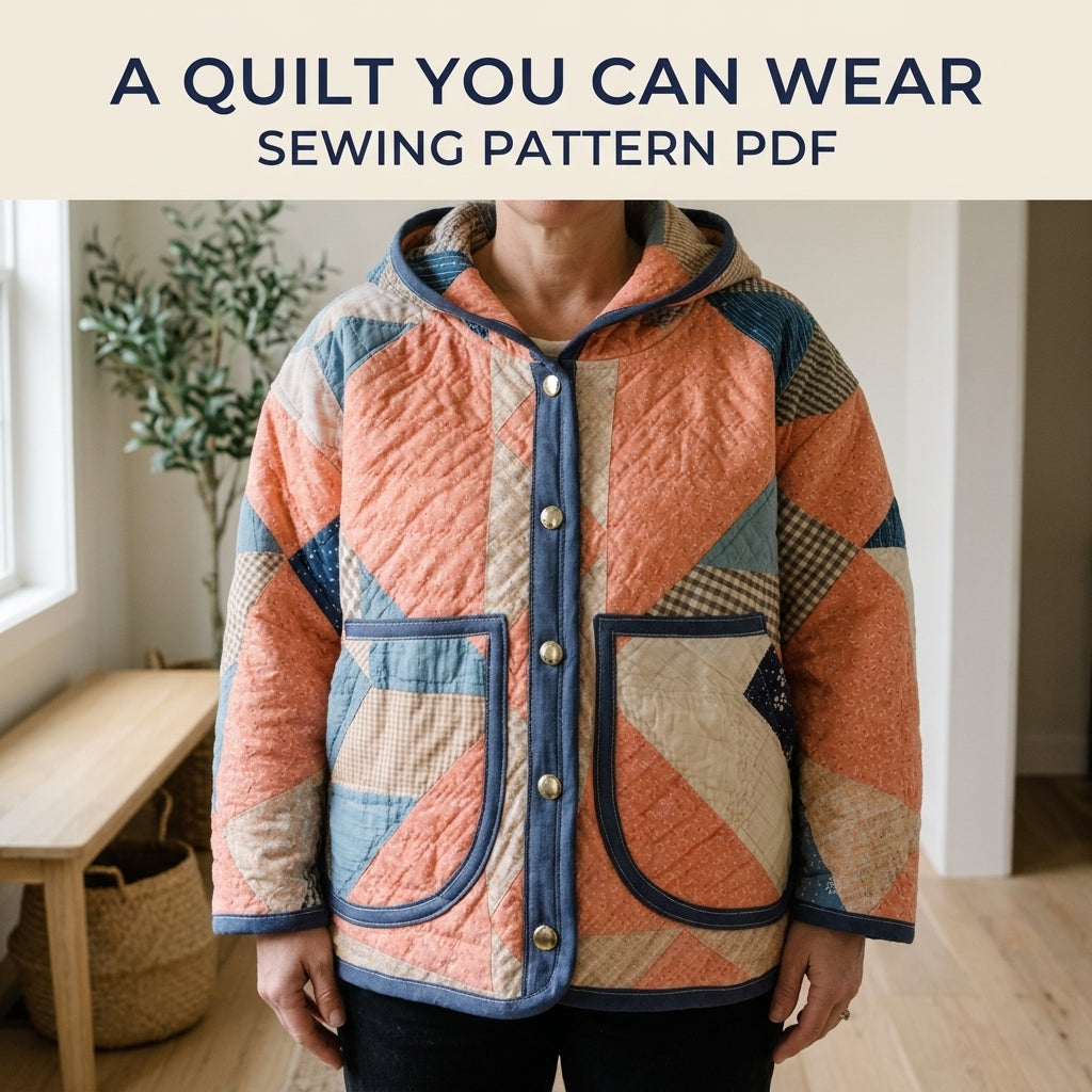 Hooded Quilt Jacket Sewing Pattern PDF – Boxy Jacket from a Vintage Quilt