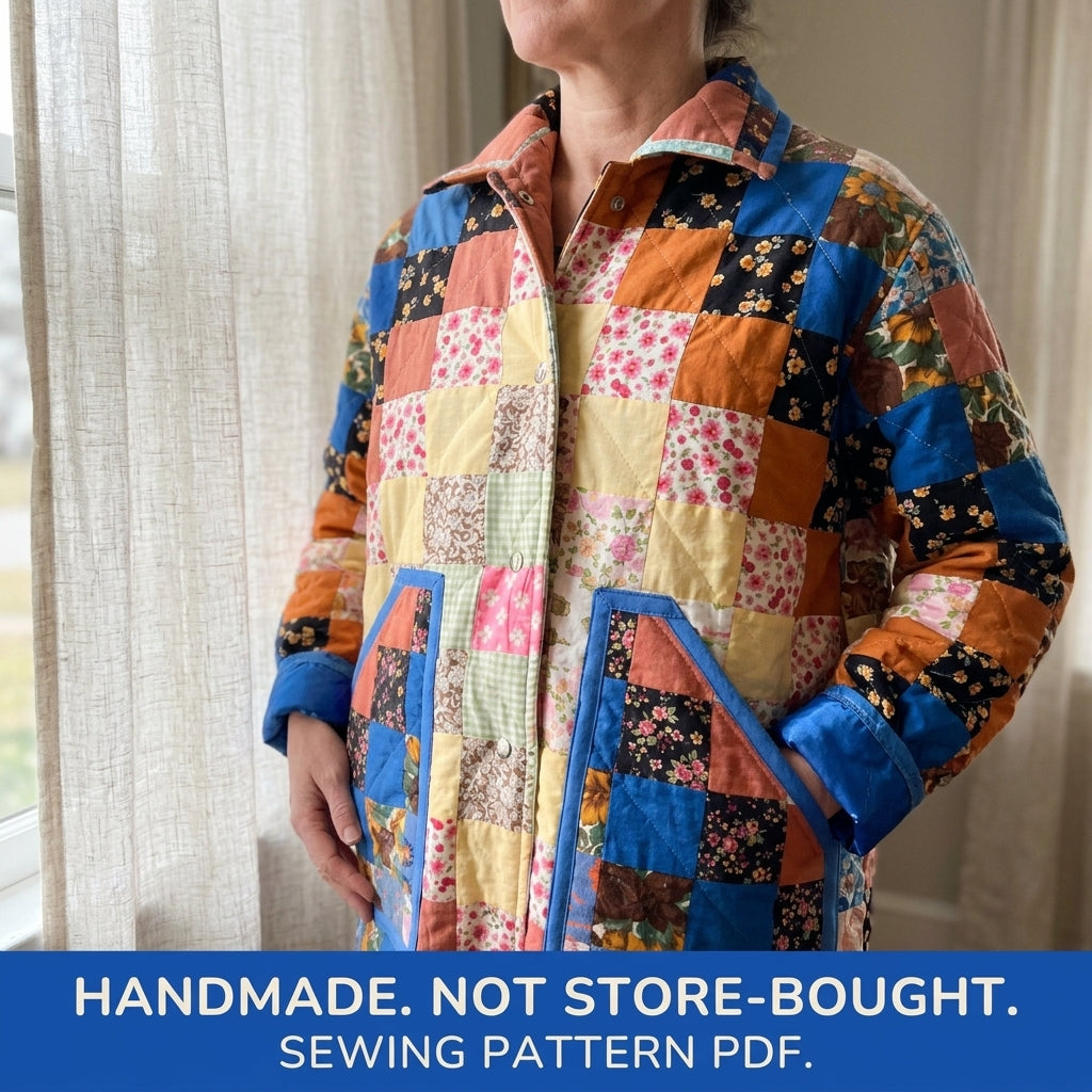 Squares Patchwork Jacket Sewing Pattern PDF – Checkerboard Squares Quilted Jacket
