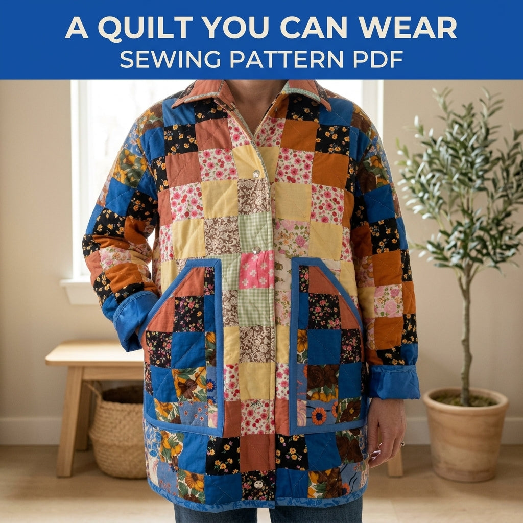 Squares Patchwork Jacket Sewing Pattern PDF – Checkerboard Squares Quilted Jacket