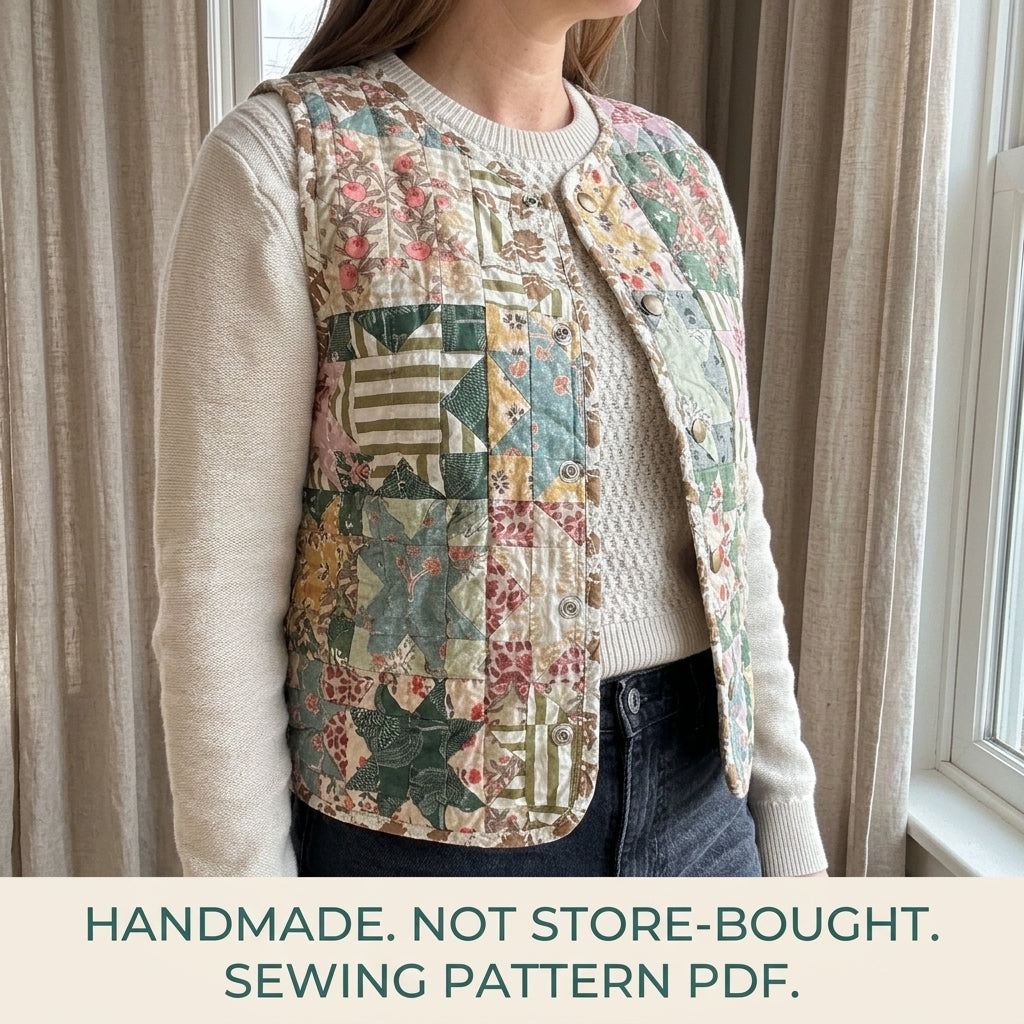 Sawtooth Star Patchwork Vest Sewing Pattern PDF – Quilted Scrap Vest