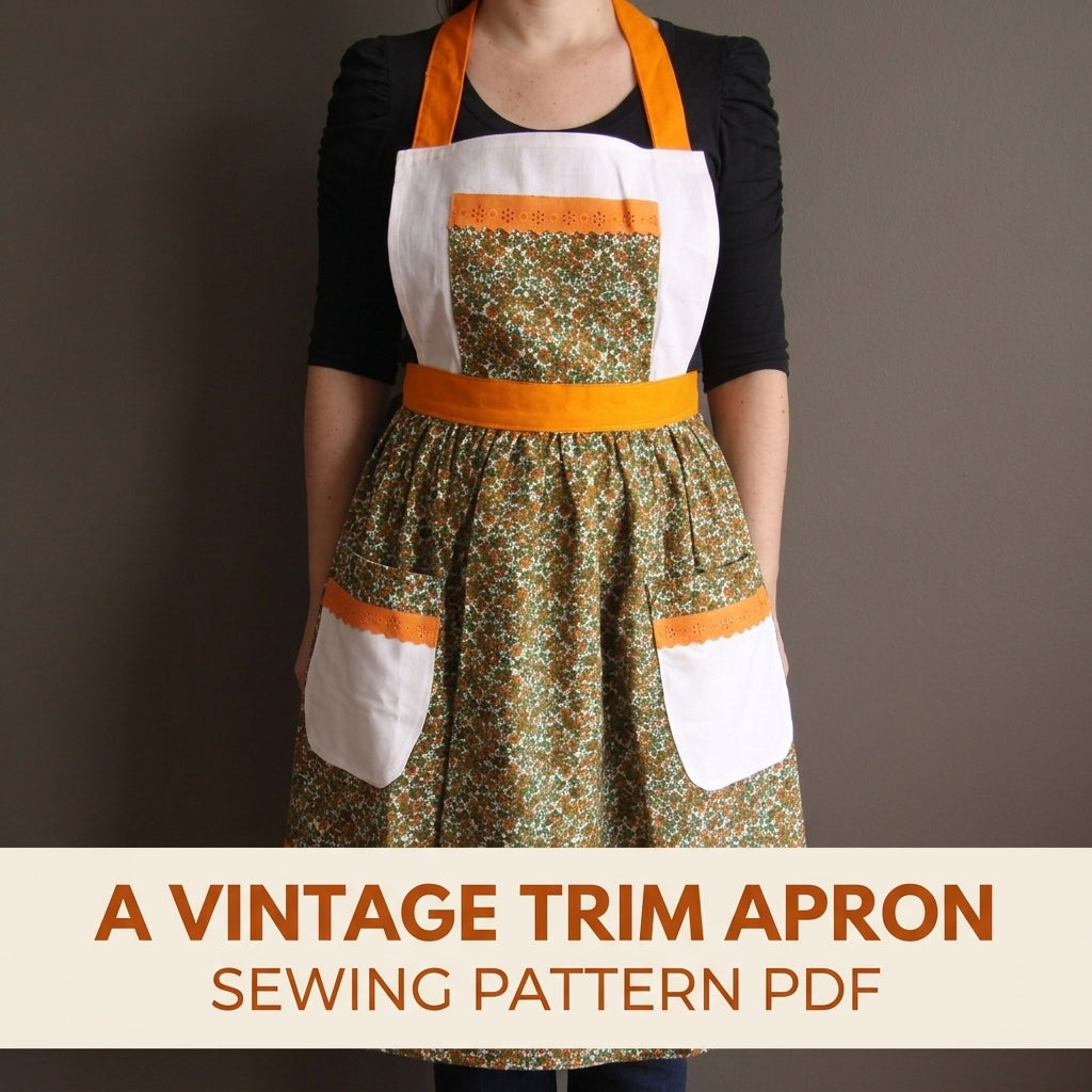 Vintage Orange Trim Apron Sewing Pattern PDF – Retro Full Apron